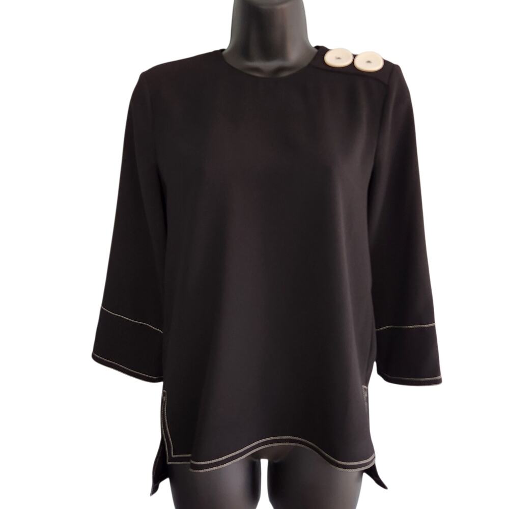 Zara oversized button blouse black contrast stitching size XXS NWT